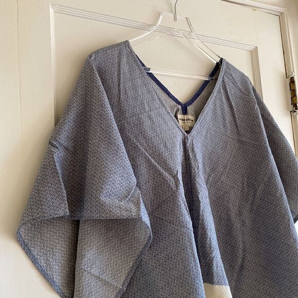 Tribe Alive Swim Beach Cover Up Poncho Fringe Blue Cream One Size - Picture 7 of 10